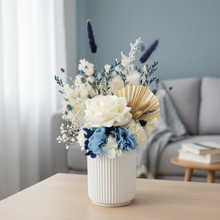 Load image into Gallery viewer, Blue sympathy flowers in peaceful setting
