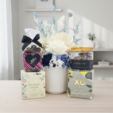 Load image into Gallery viewer, Blue sympathy hamper with clean interior
