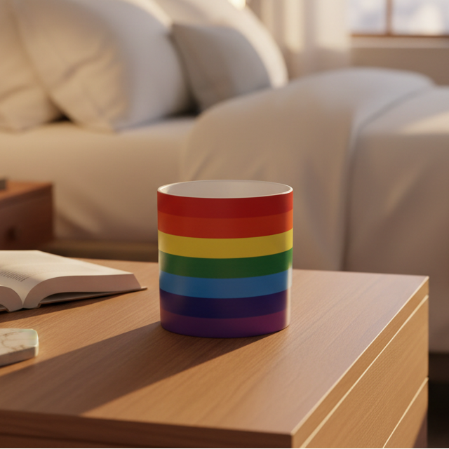 Rainbow pot with stylish bedroom background