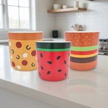 Load image into Gallery viewer, Three empty food-themed pots on kitchen bench - no plants
